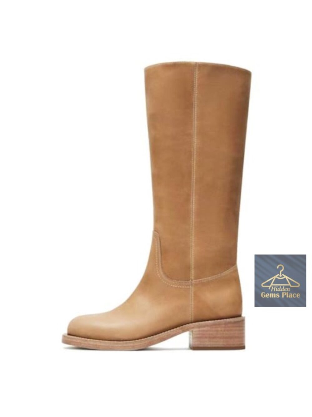 Knee High Riding Boots Square Toe Side Zipper Chunky Block Heel Pull On Wide